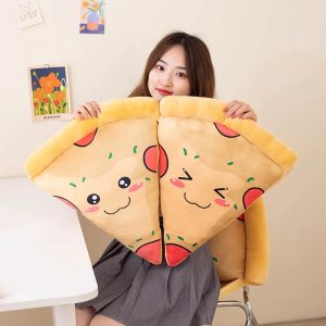 Soft Pizza Slice Plush Pillow with Kawaii Faces